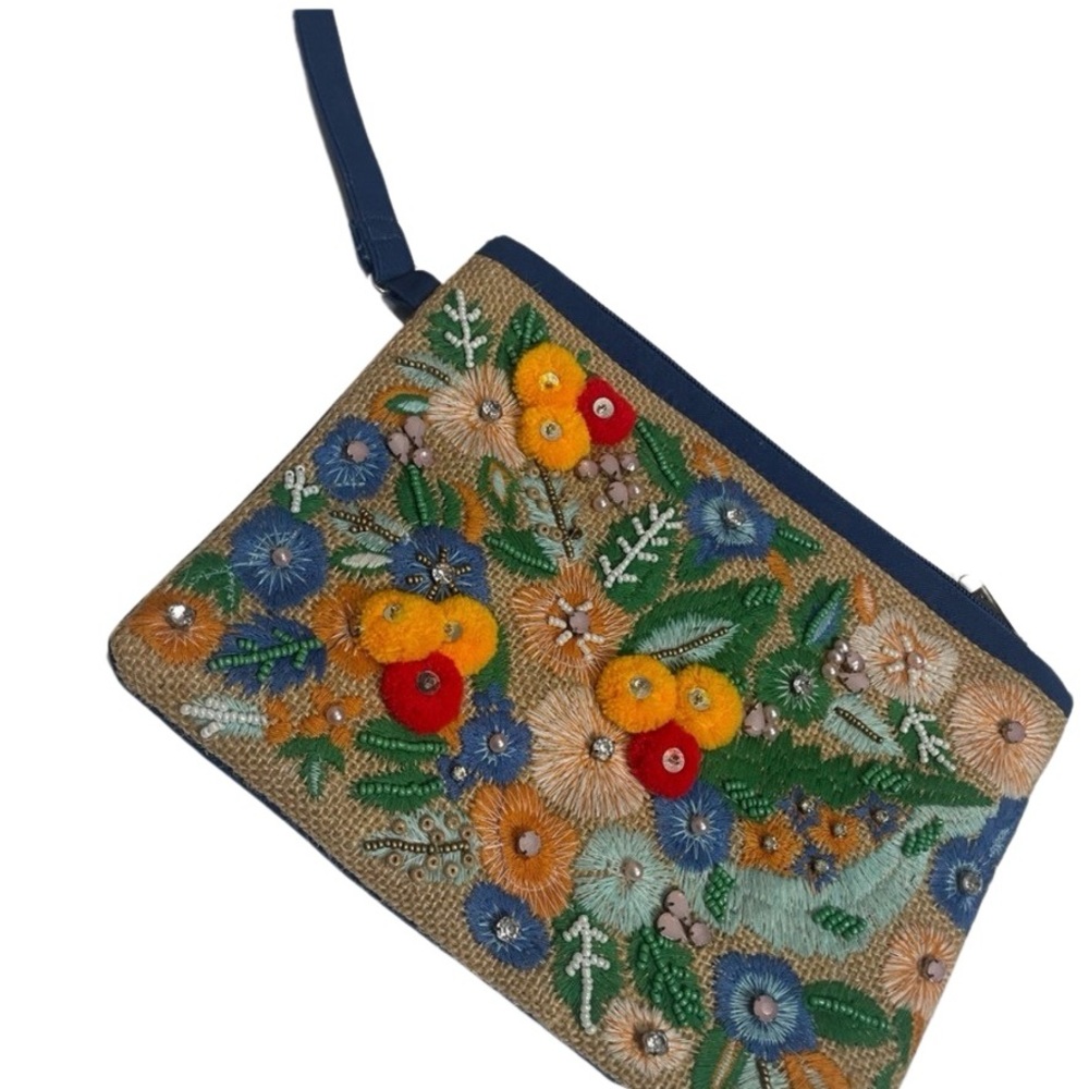 Floral embroidered boutique zippered pouch